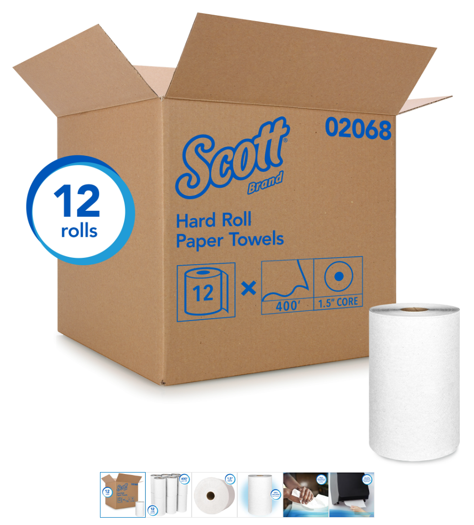 Kimberly Clark 8X400 WHITE ROLL TOWEL SCOTT 1-PLY 12/CS